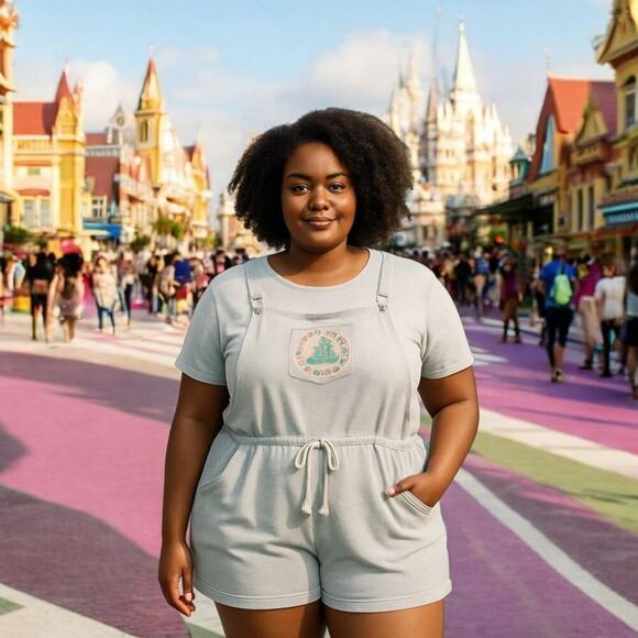 NEW Disney Dose Of Disney Overalls Shortalls Romper Plus 2X Shorts Gray Pockets - Picture 1 of 11